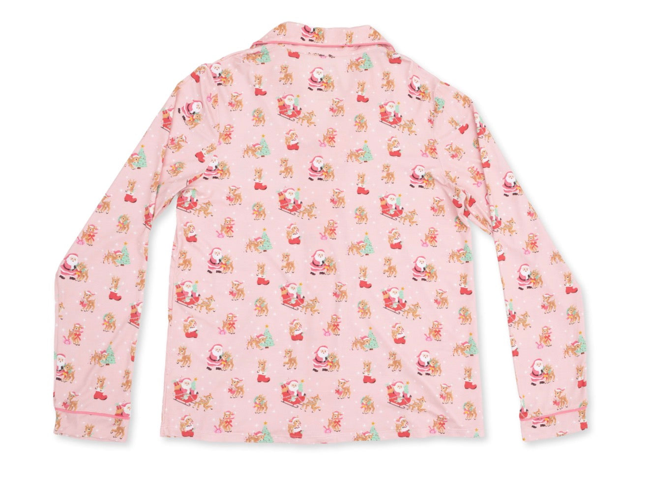 Vintage Reindeer & Santa Pink Adult Long Sleeve PJ's