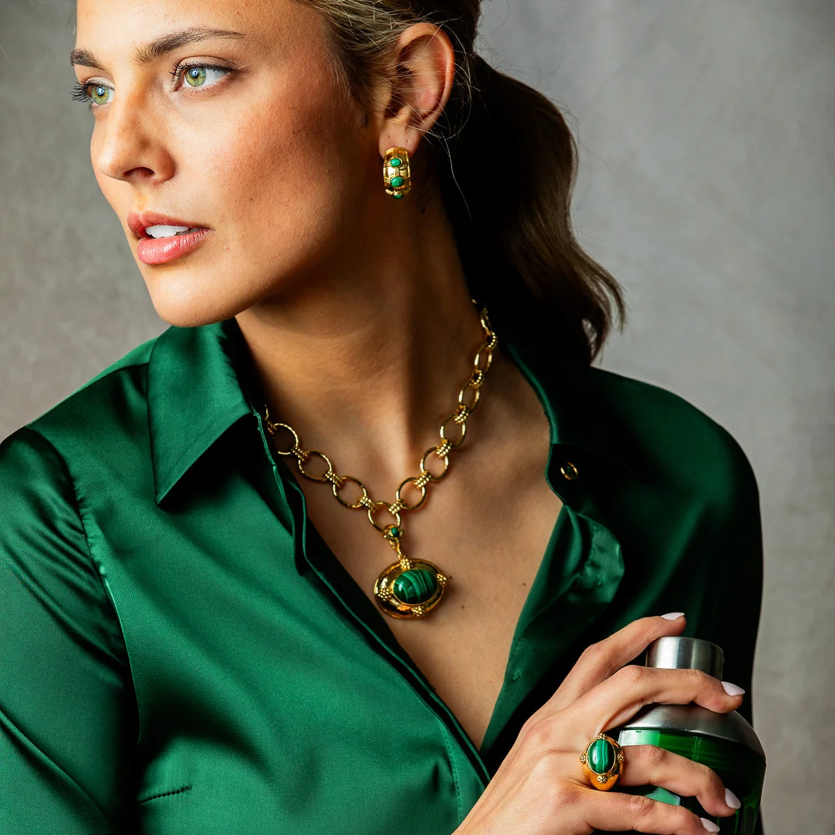 Cleopatra Oval Ring Gold -  Malachite
