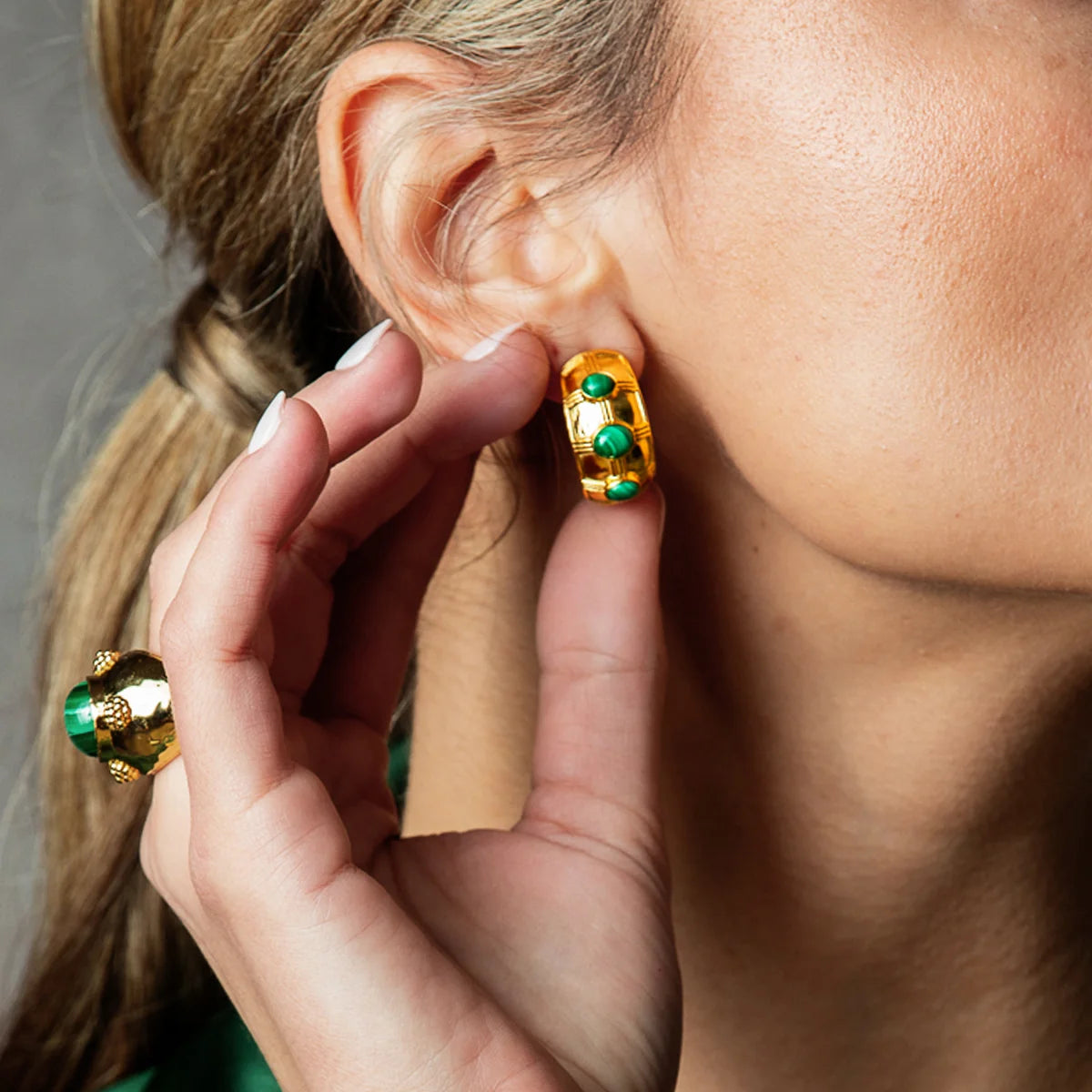 Cleopatra Bold Hoop Earrings - Malachite