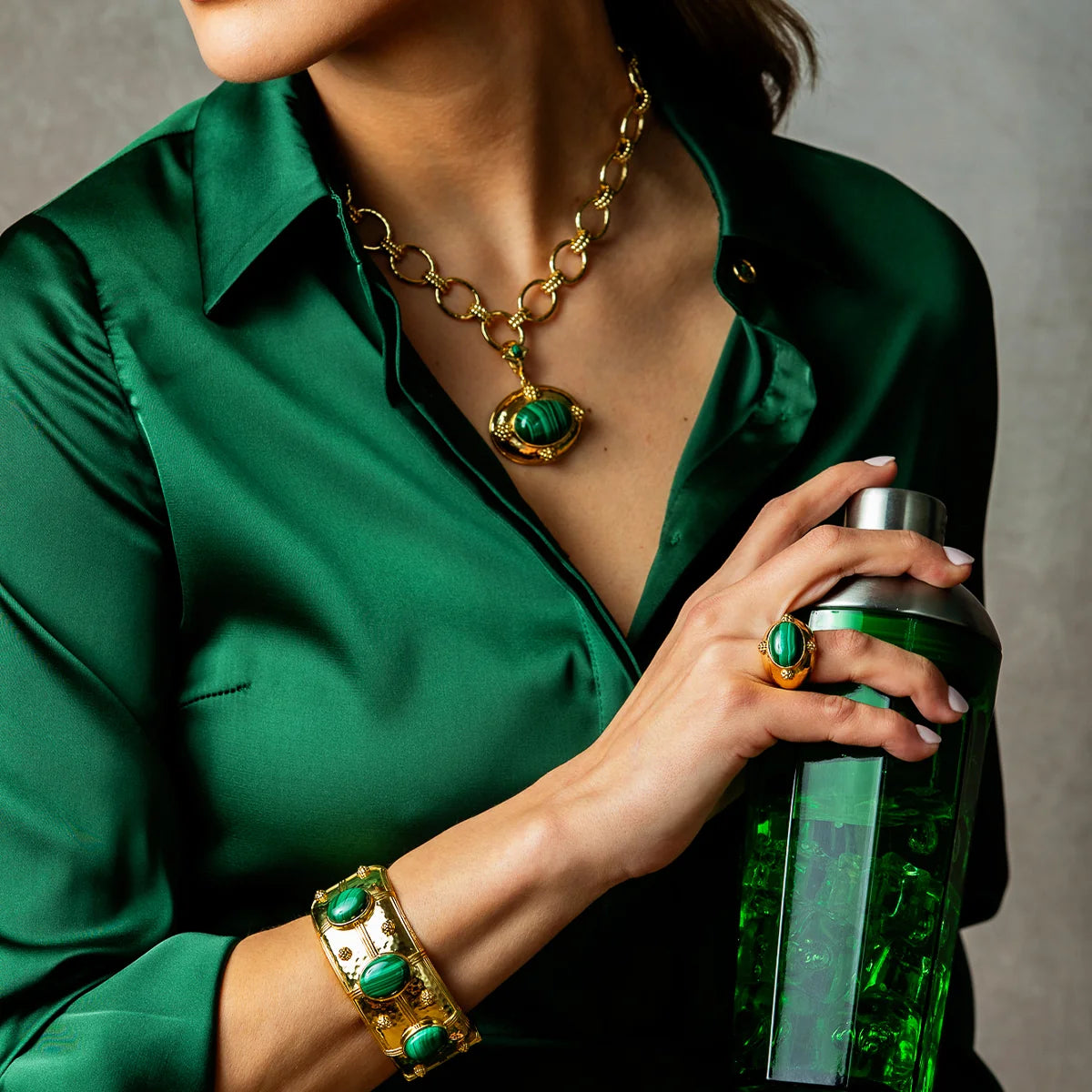Cleopatra Grande Hinged Bangle - Malachite