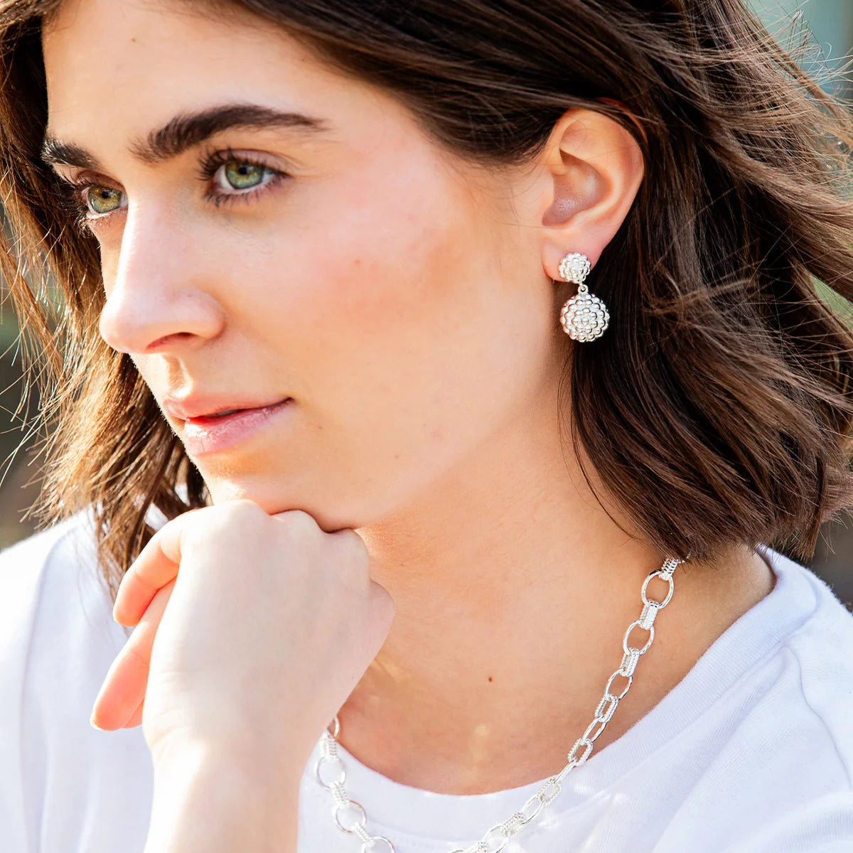 Berry Double Drop Silver Earrings
