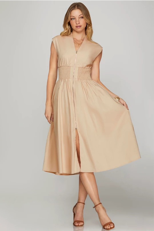 Lindsay Light Taupe Midi Dress