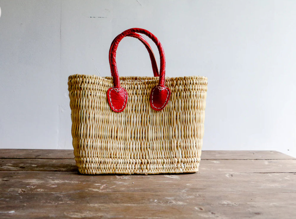 Moroccan Tote with Red Leather Handle