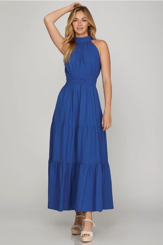 Sarah Royal Blue Halter Dress