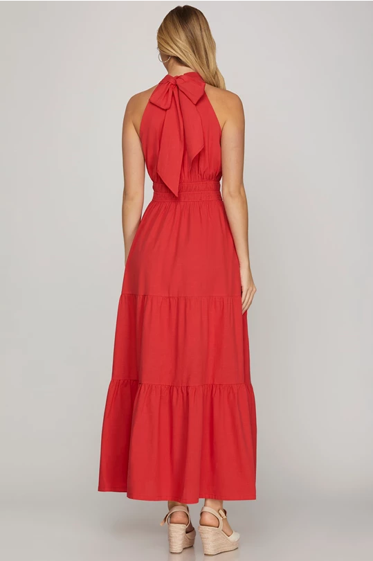 Sarah Red Halter Dress