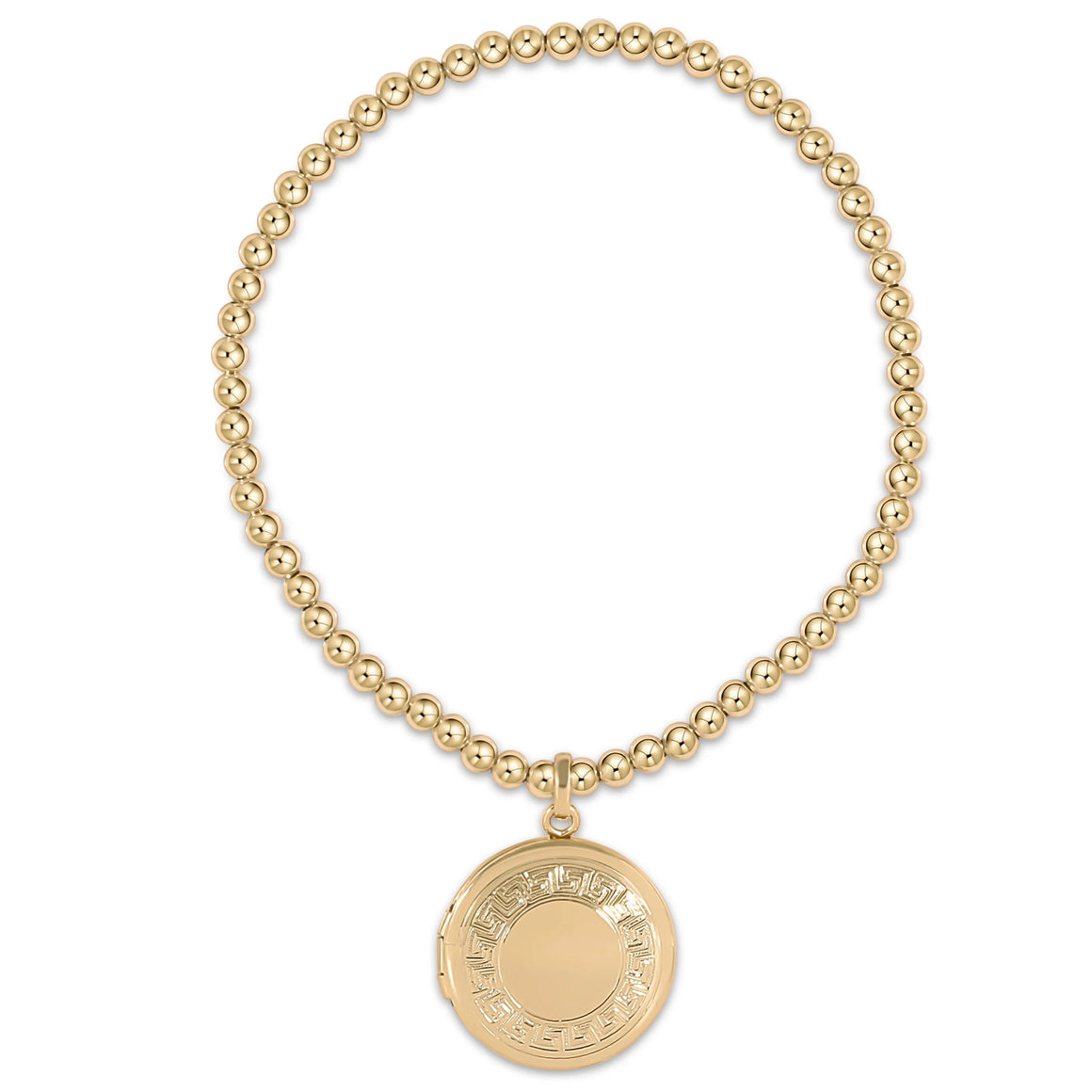 E Newton | Classic Gold 3mm Bead Bracelet -Cherish Small Gold Locket