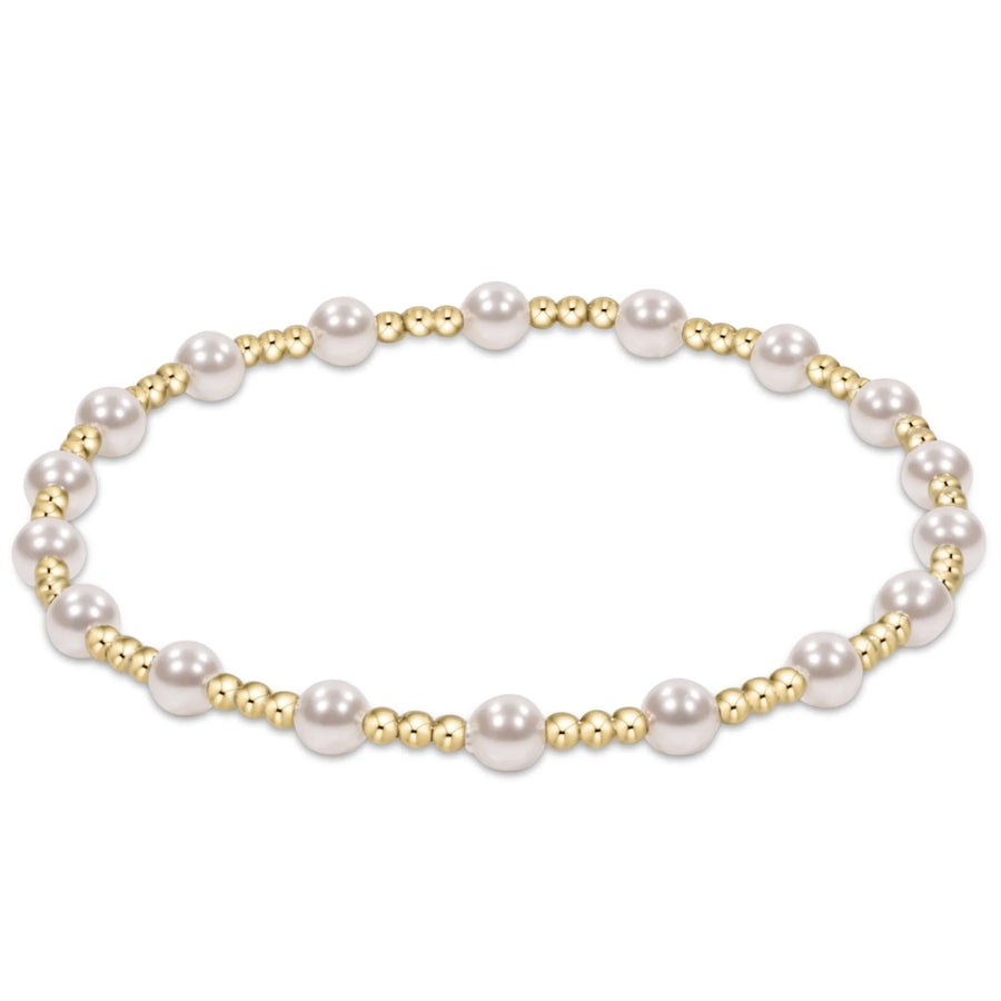 Extends Classic Sincerity Pattern 4mm Gold Bead Bracelet-Pearl