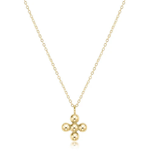 eNewton | 16" Classic Beaded Signature Cross Gold Charm 4mm
