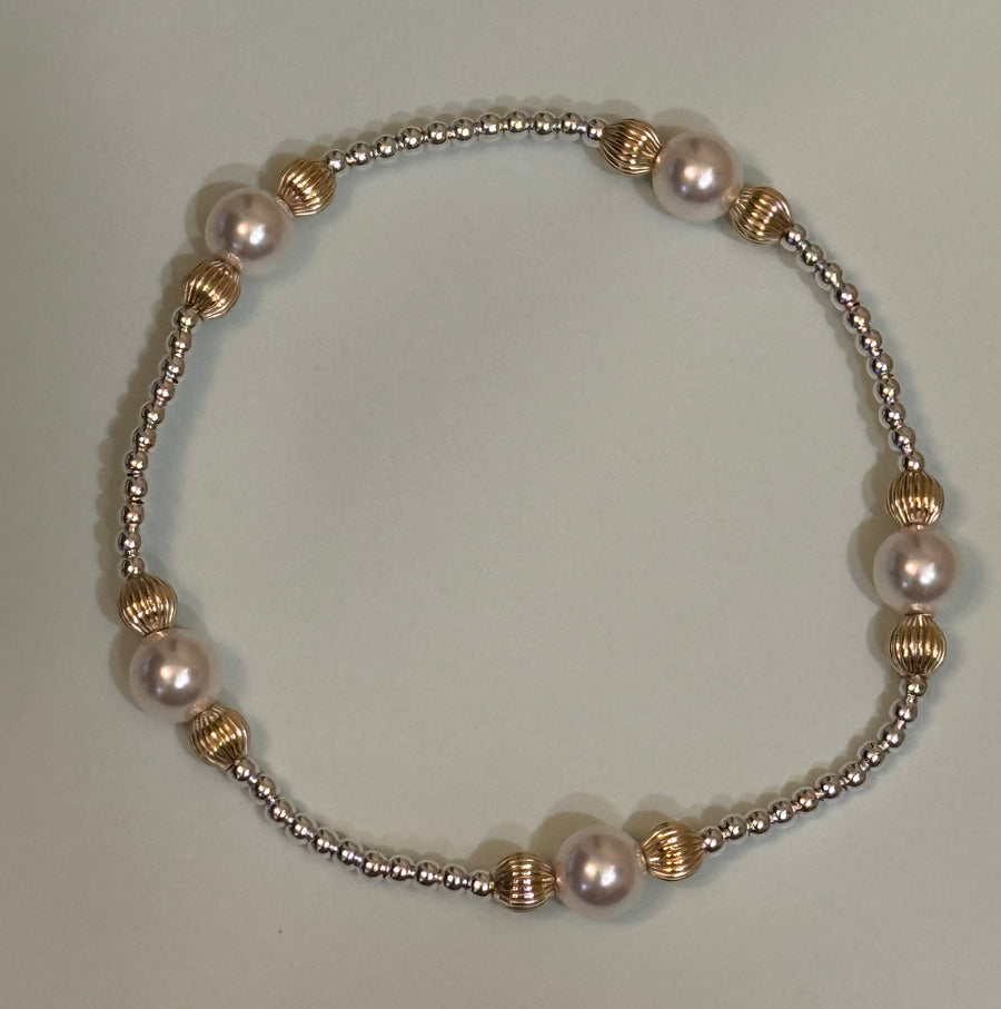 eNewton | Purpose Dignity Pearl 6mm Bead Bracelet - Mixed Metal