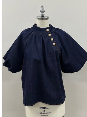 Heather Puff Sleeve Denim Top