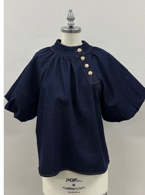 Heather Puff Sleeve Denim Top
