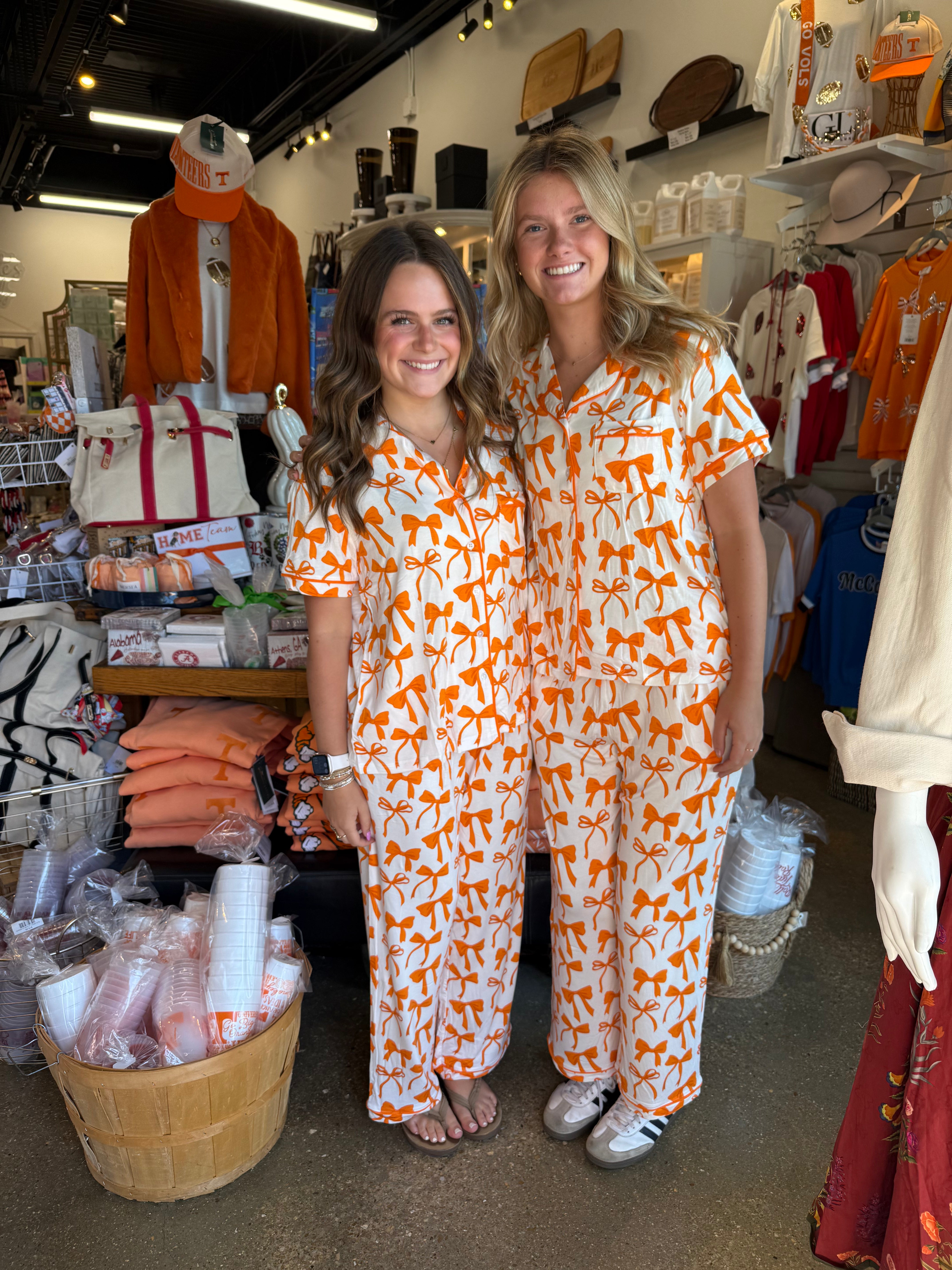 Charlotte Bows PJ Pants Set Orange & White