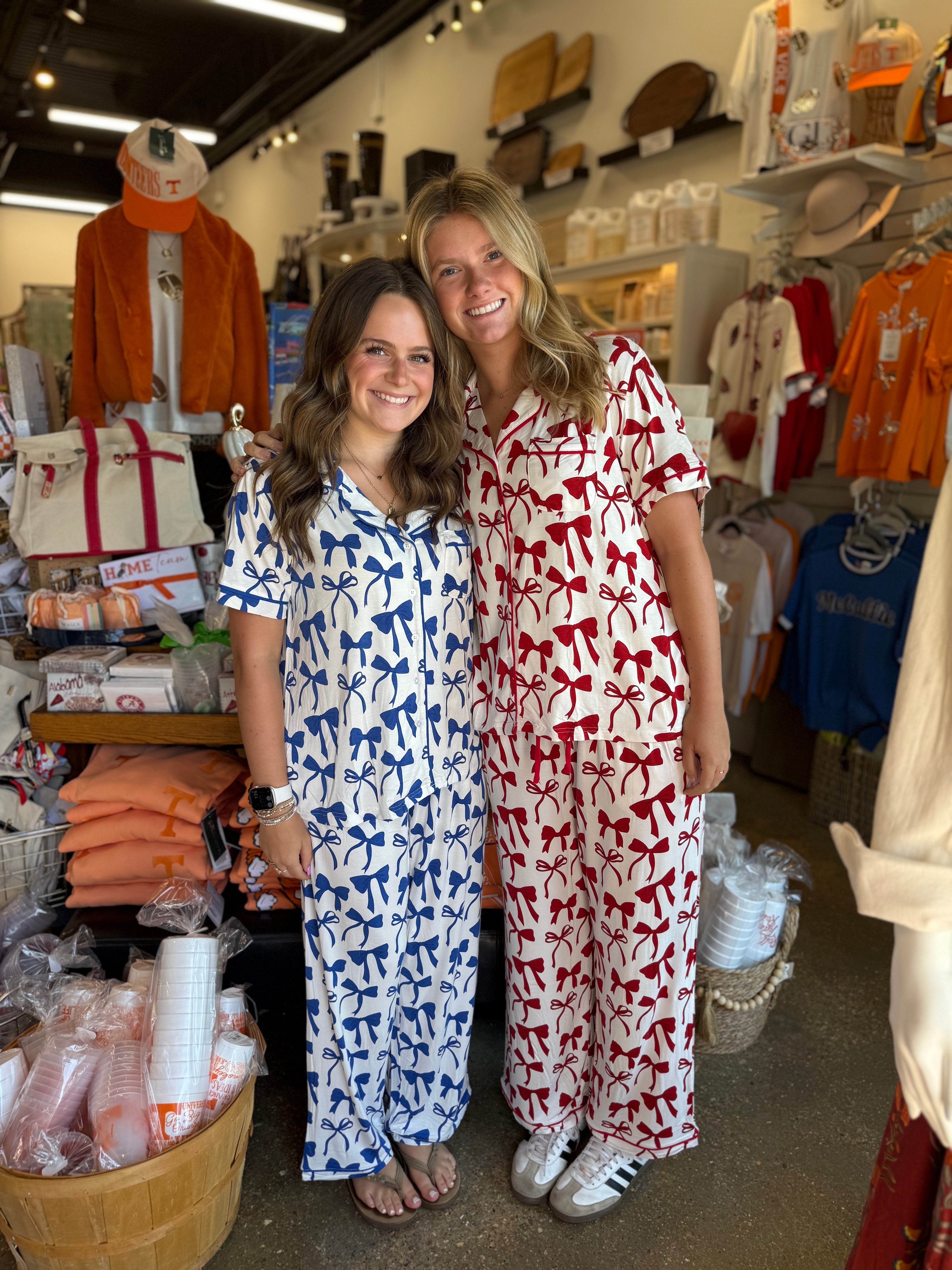 Charlotte Bows PJ Pants Set Crimson & White