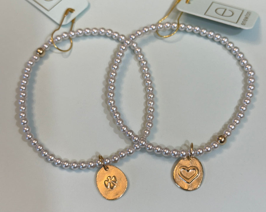 eNewton | Classic Pearl 3mm Bead Bracelet - Inspire Love Small Gold Charm
