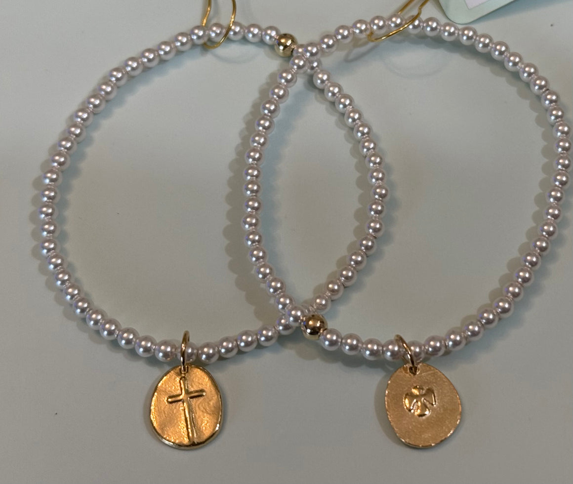 eNewton | Classic Pearl 3mm Bead Bracelet - Inspire Small Gold Charm