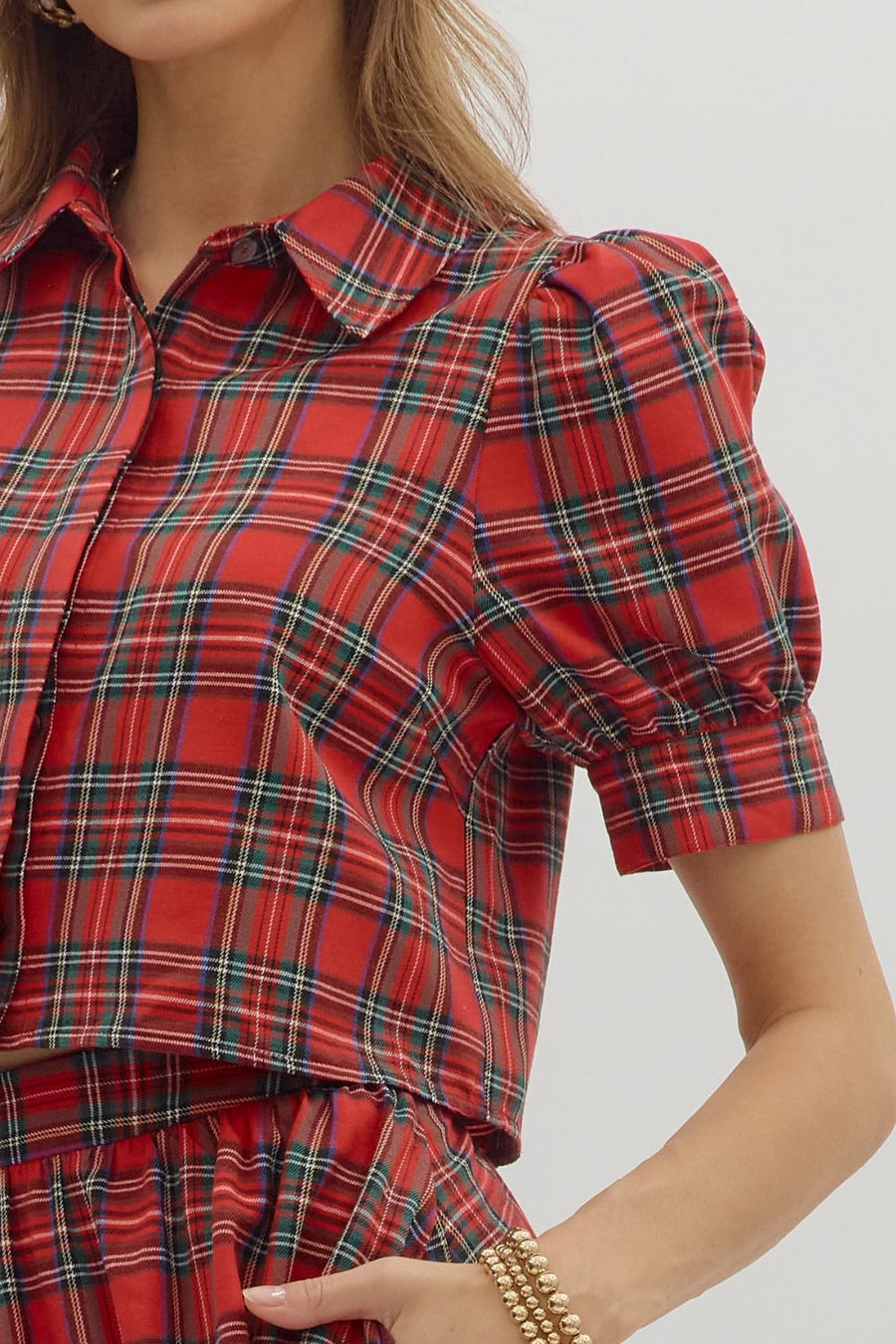 Madras Plaid Short Sleeved Top