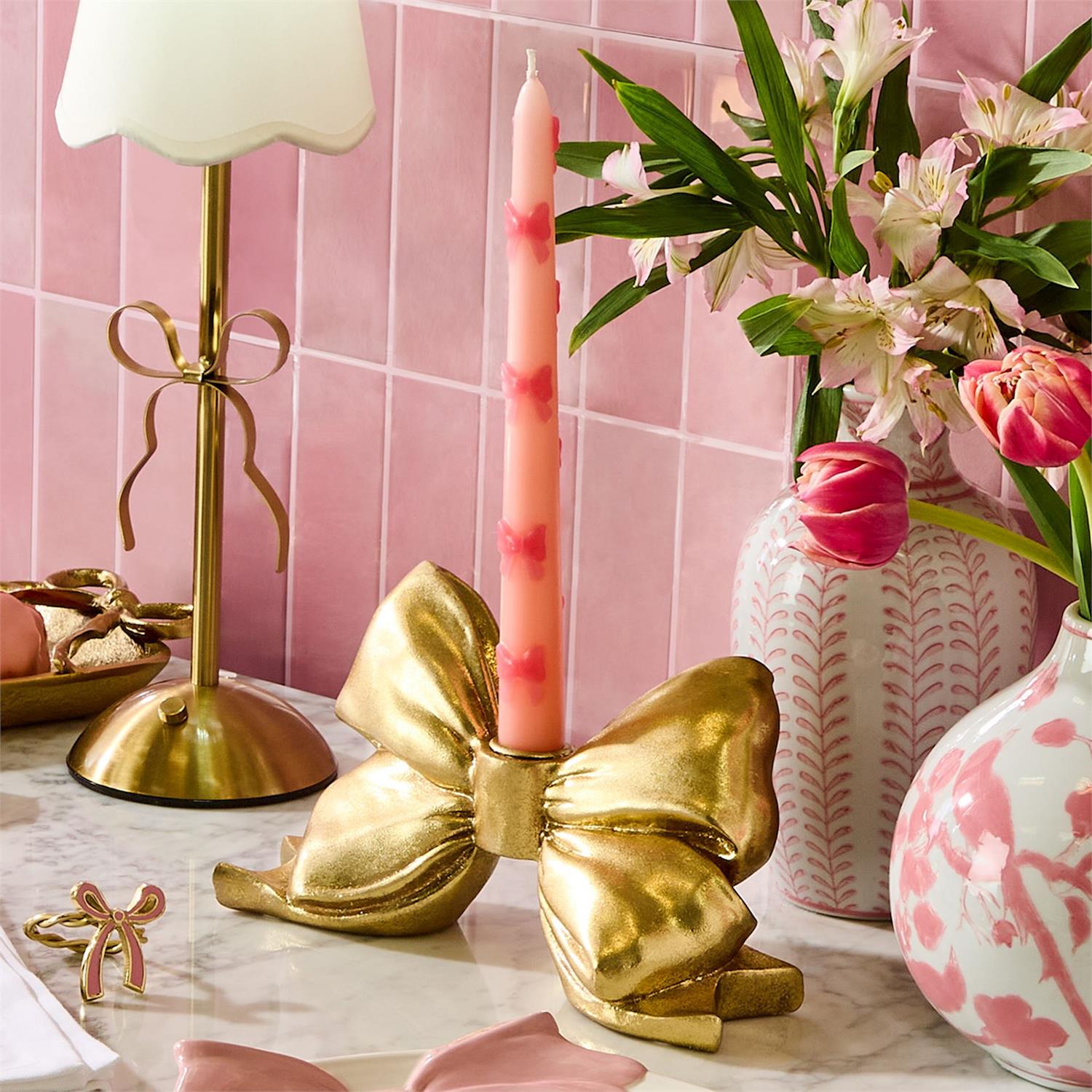 Two's Company Bow Taper Candle Holder - Thumbnail 2