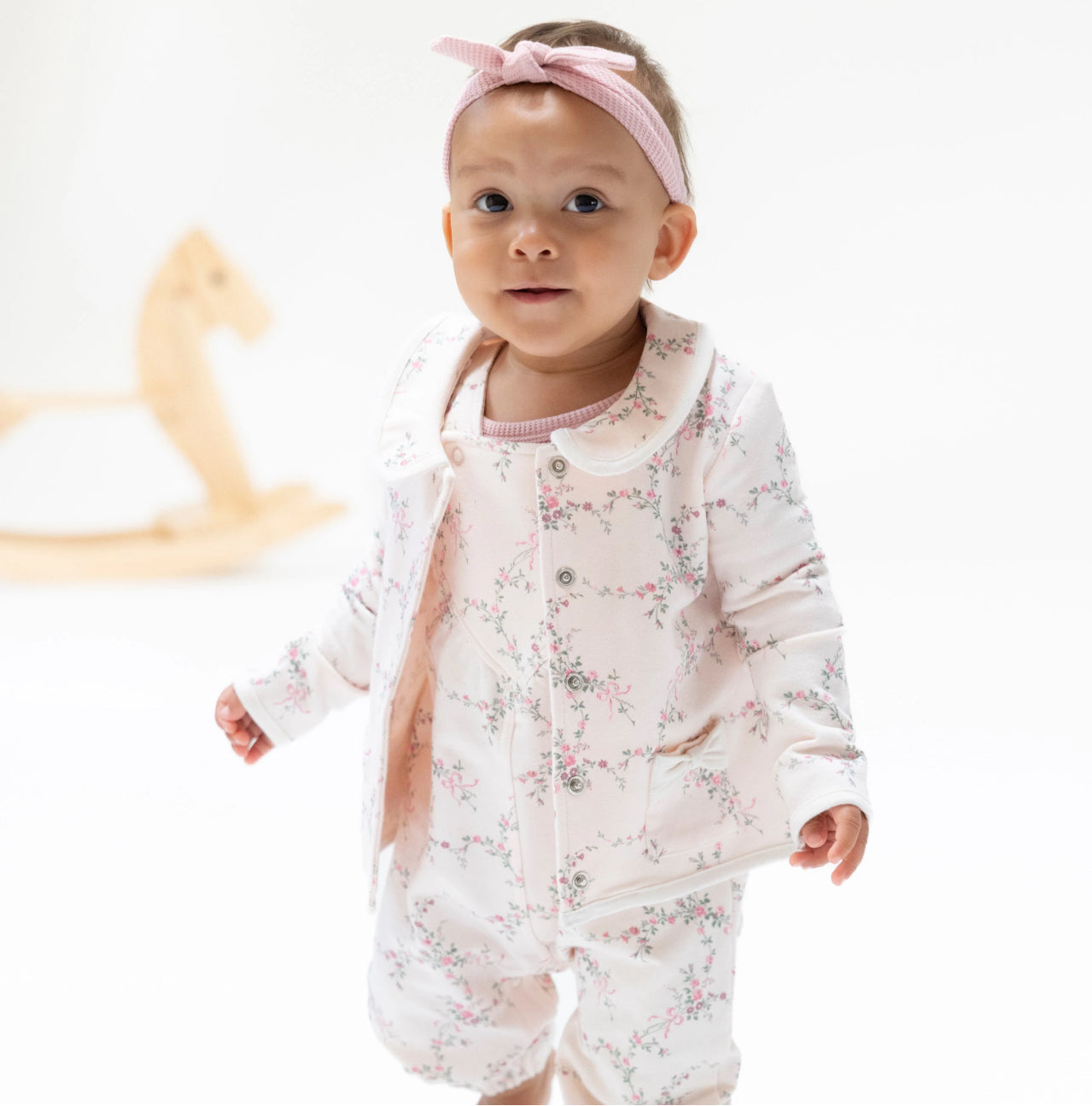 Angel Dear | French Terry Antoinette Floral Tweed Style Jacket with Bow Pockets