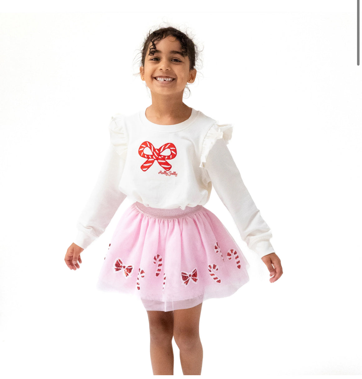 Angel Dear | Candy Canes Ruffle Shoulder Sweatshirt