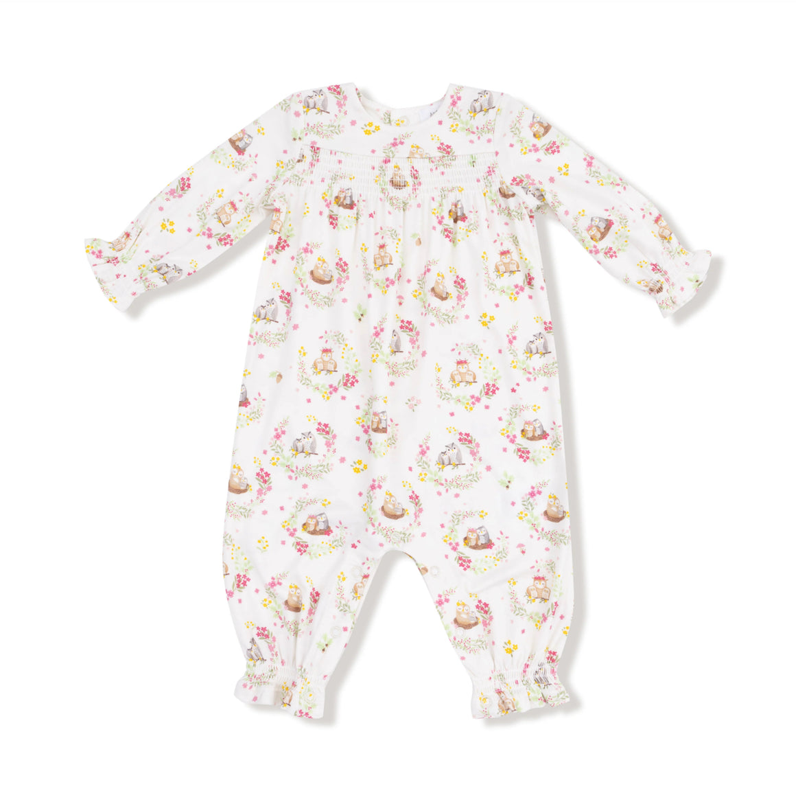 Angel Dear | Floral Owl Families Smocked Romper
