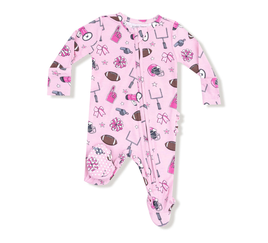 Angel Dear | Game Day Pink Ruffle Back 2 Way ZIpper Footie