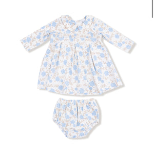 Angel Dear | Baby Blue Floral Peter Pan Collar Dress with Diaper Cover