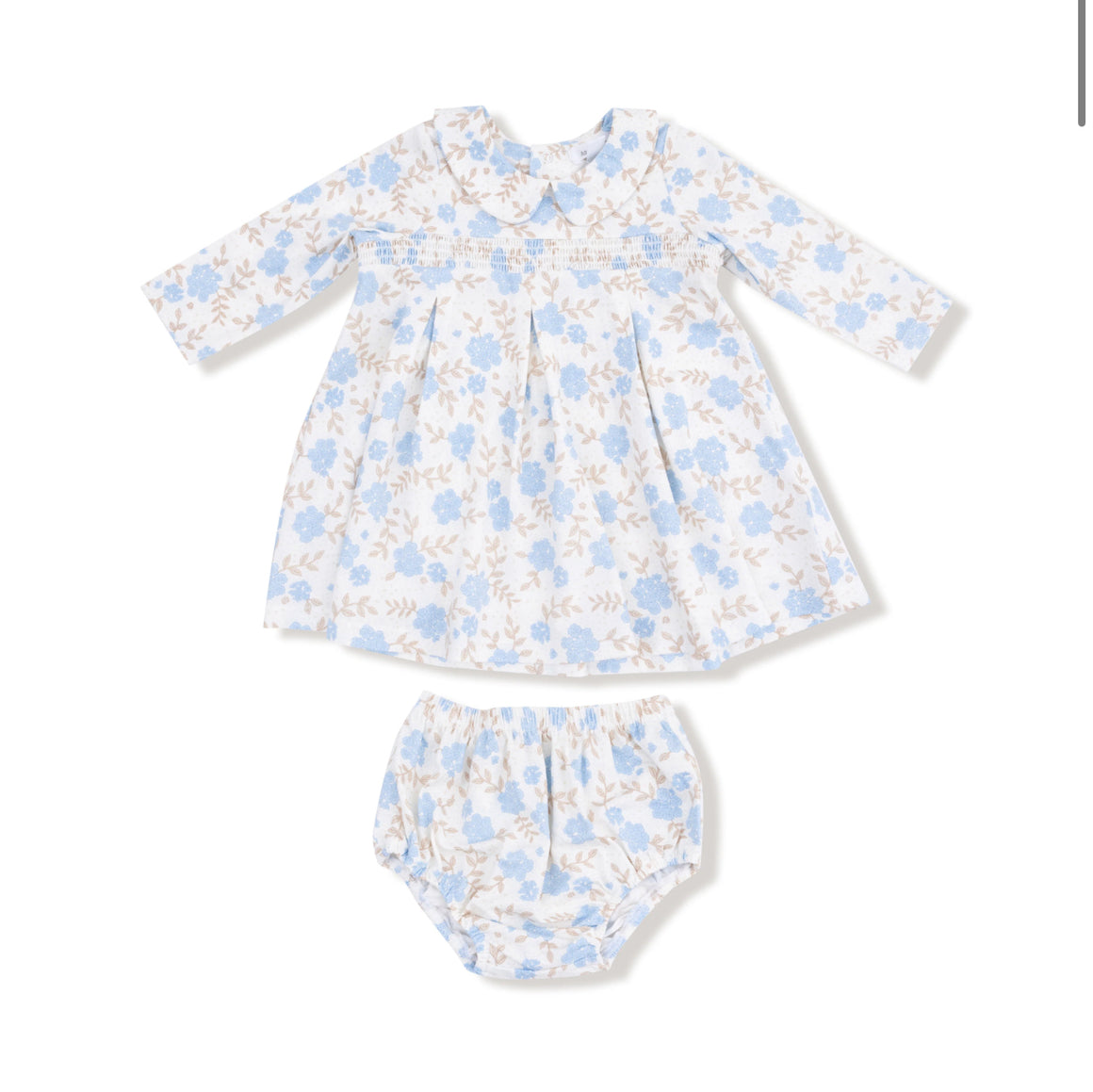 Angel Dear | Baby Blue Floral Peter Pan Collar Dress with Diaper Cover