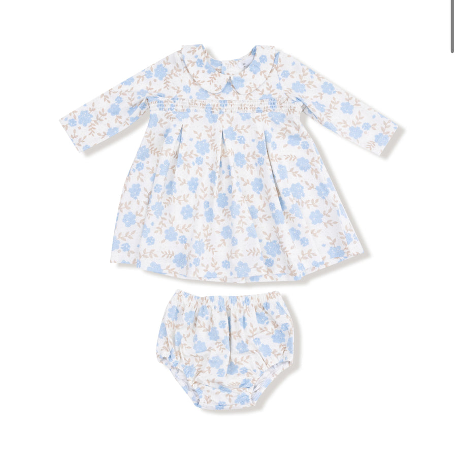Angel Dear | Baby Blue Floral Peter Pan Collar Dress with Diaper Cover