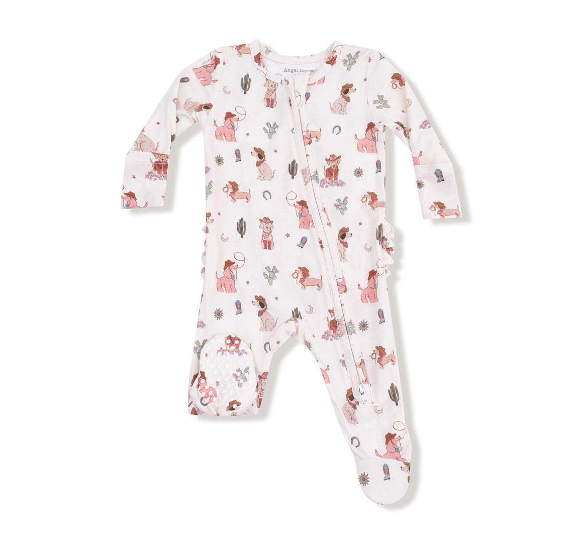 Angel Dear | Cowgirl Dogs Ruffle Back 2 Way ZIpper Footie