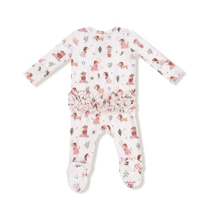 Angel Dear | Cowgirl Dogs Ruffle Back 2 Way ZIpper Footie