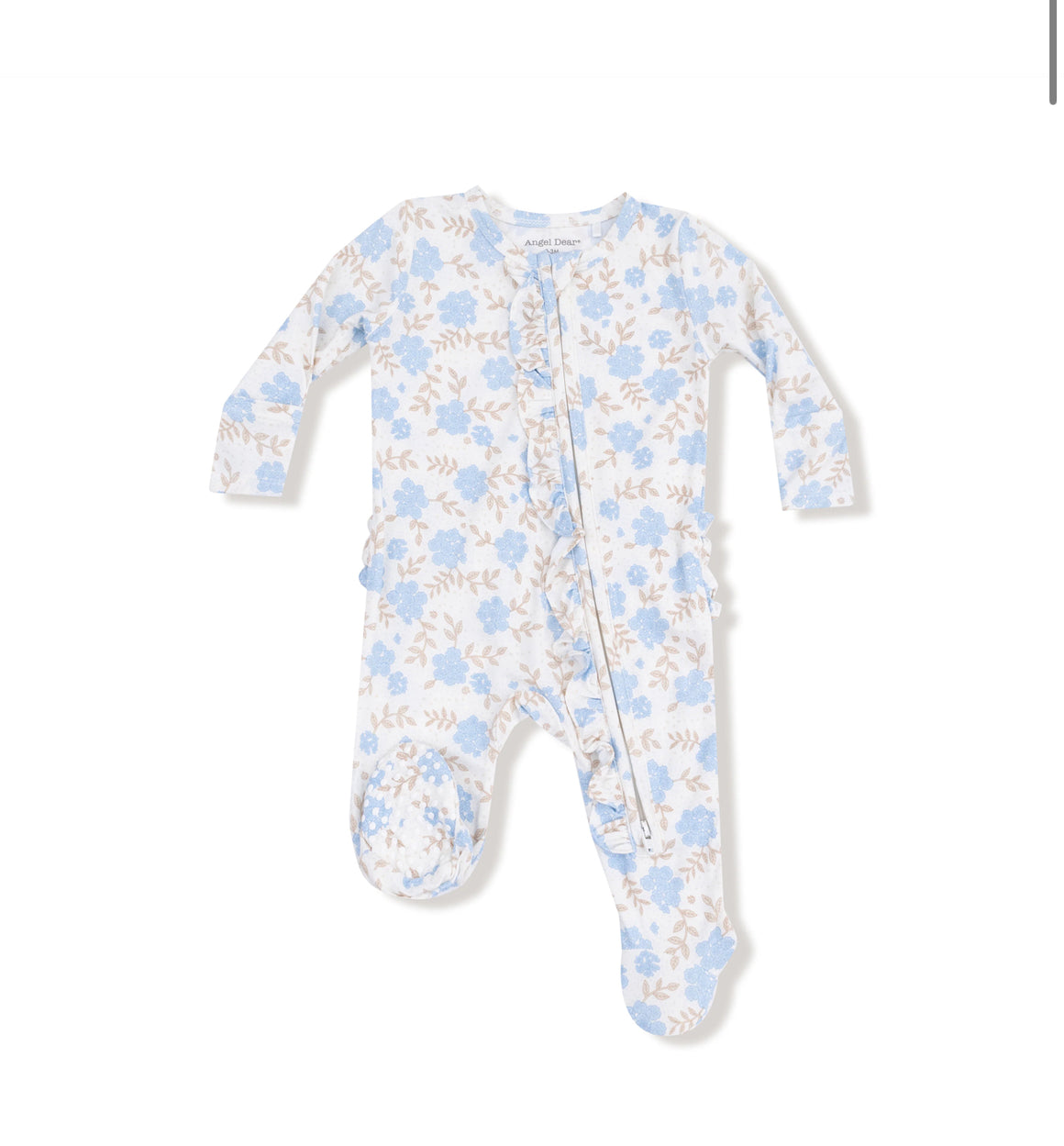Angel Dear | Baby Blue Floral Ruffle Back 2 Way ZIpper Footie