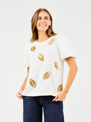 Tina Sequin Football Top - Gold