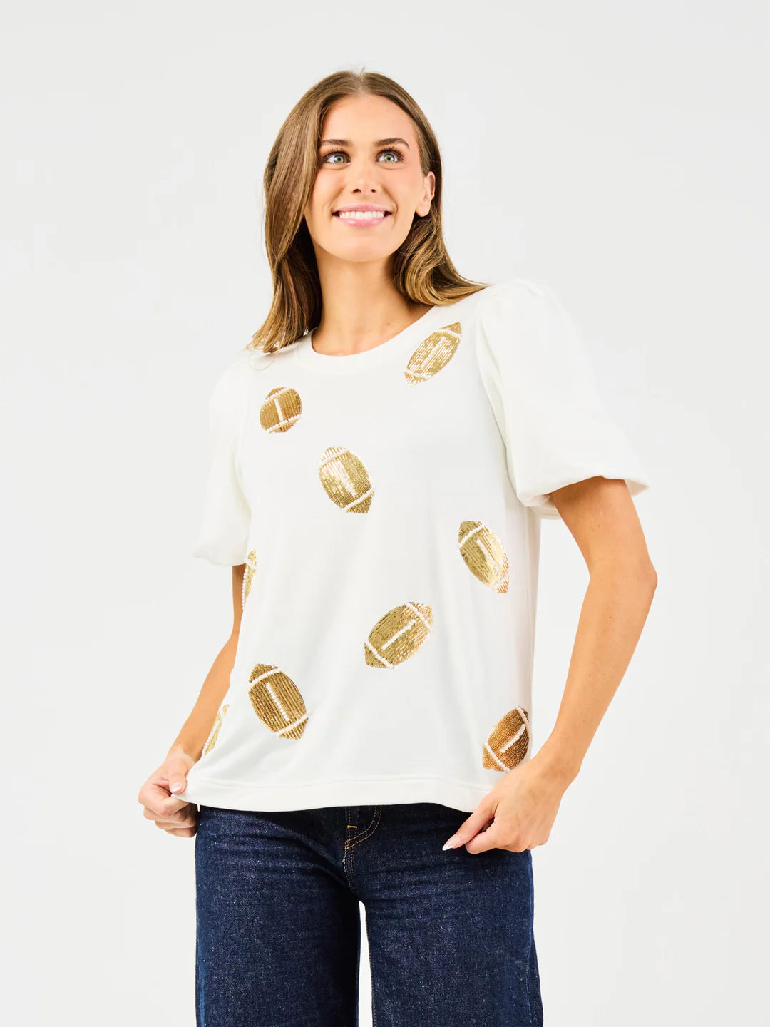 Tina Sequin Football Top - Gold