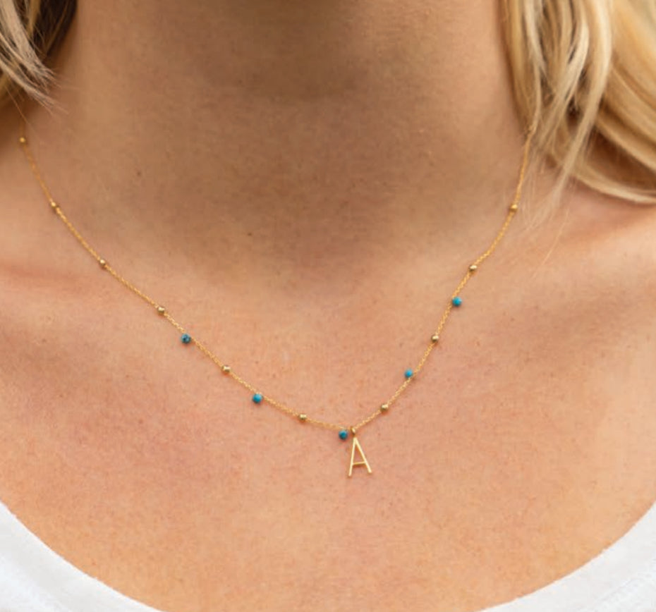 CAI | Gold Satellite Gemstone and Initial Necklace