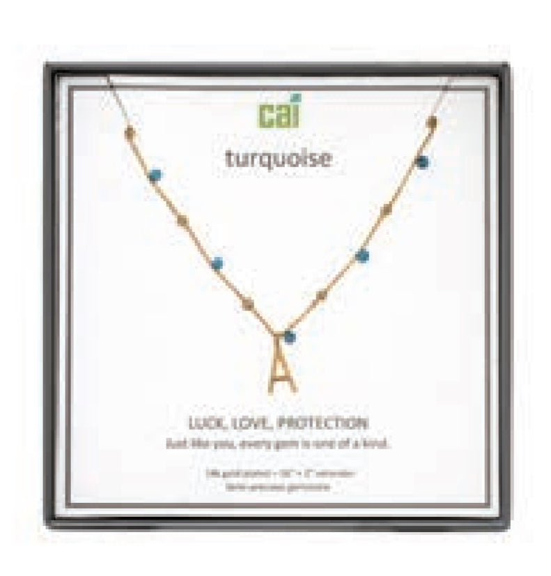 CAI | Gold Satellite Gemstone and Initial Necklace