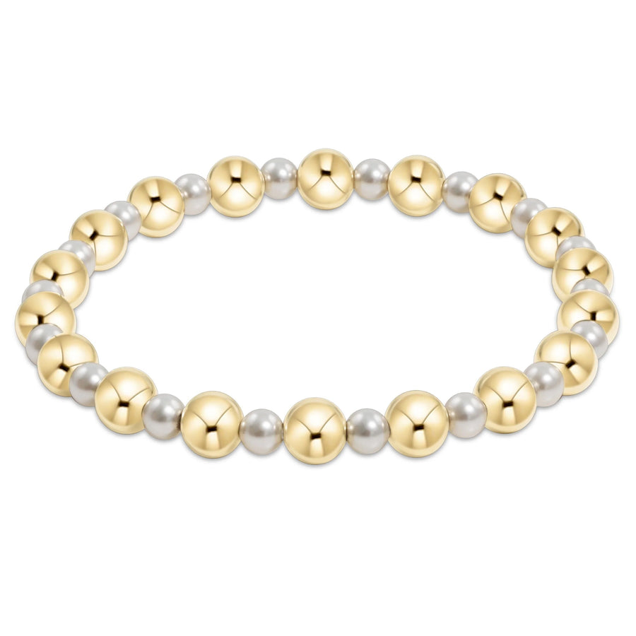 eNewton | Pearl Grateful Pattern 4mm Bead Bracelet - 6mm Gold