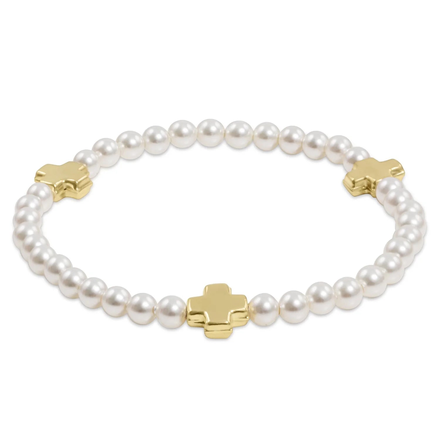 Extends Signature Cross Pearl Pattern 4mm Bead Bracelet - Gold