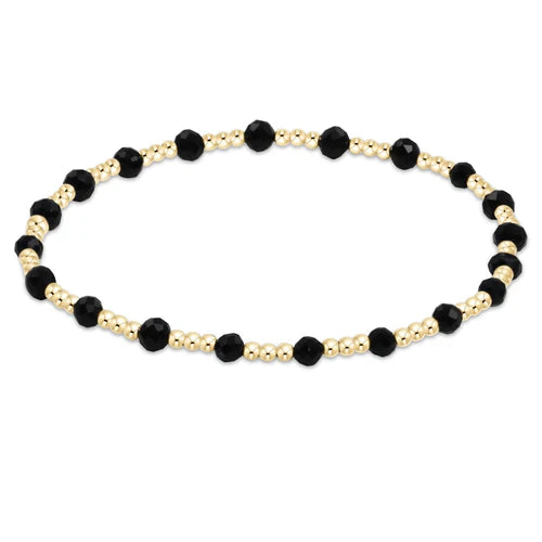 eNewton |  Gemstone Gold Sincerity Pattern 3mm Bead Bracelet - Faceted Onyx