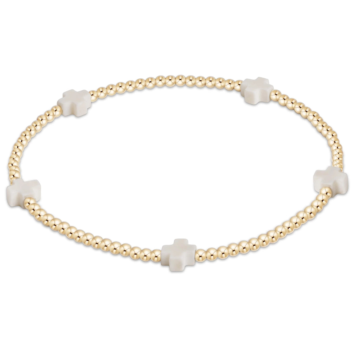 eNewton | Signature Cross Small Gold Pattern 2mm Bead Bracelet