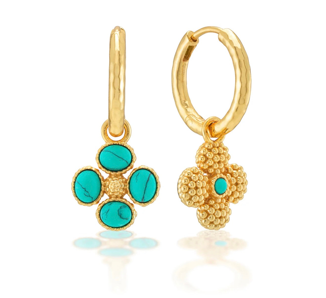 Capucine de Wulf | Berry Clover Hoop Earrings with Double Sided Charm - Turquoise