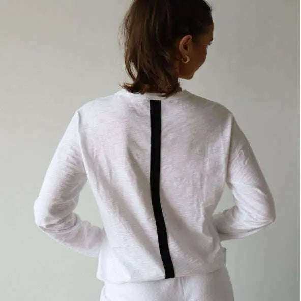 Relaxed Crew in White with Black Stripe - Long Sleeve