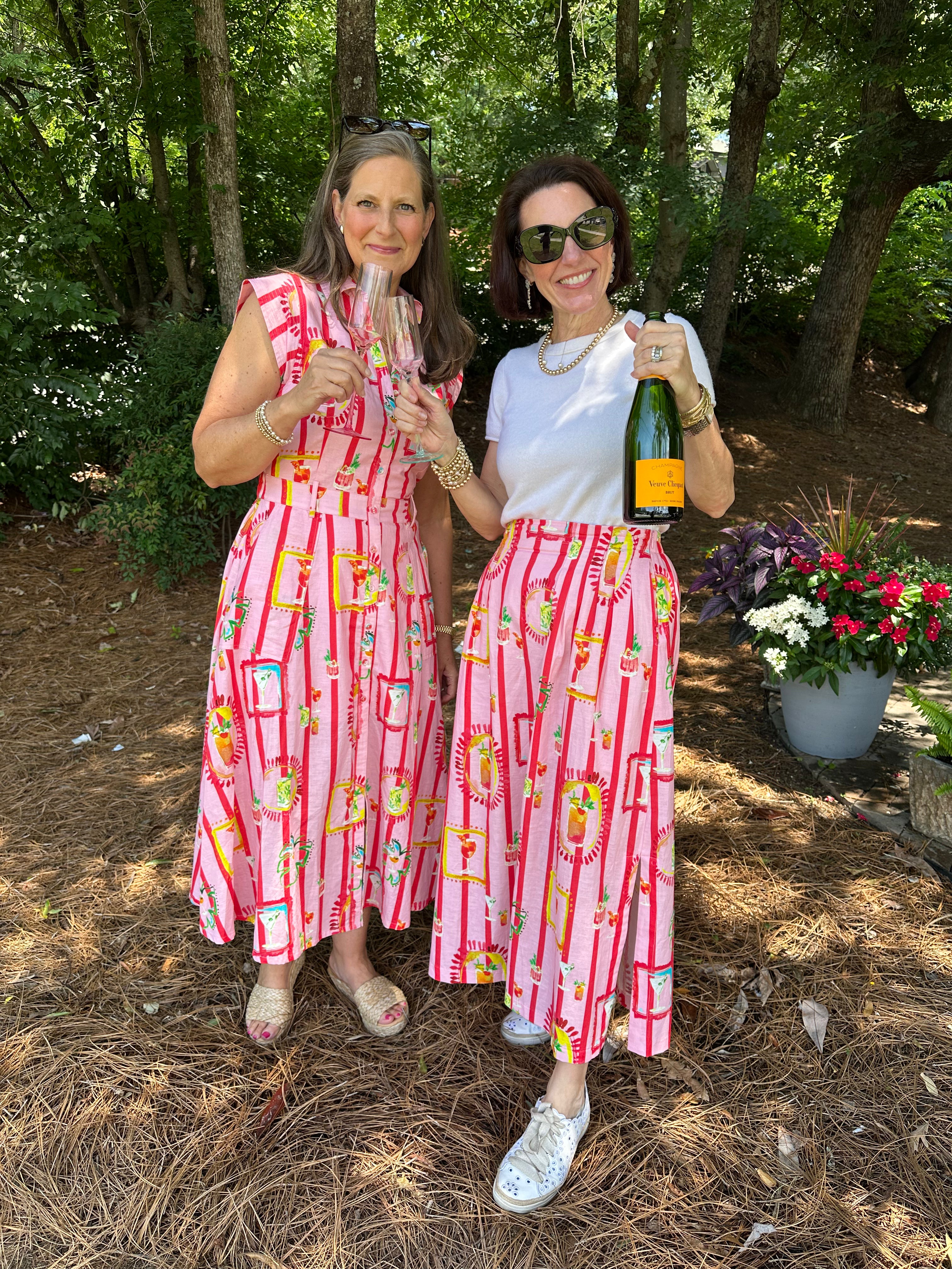 Happy Hour Striped Cocktail Print Shirt Midi Dress