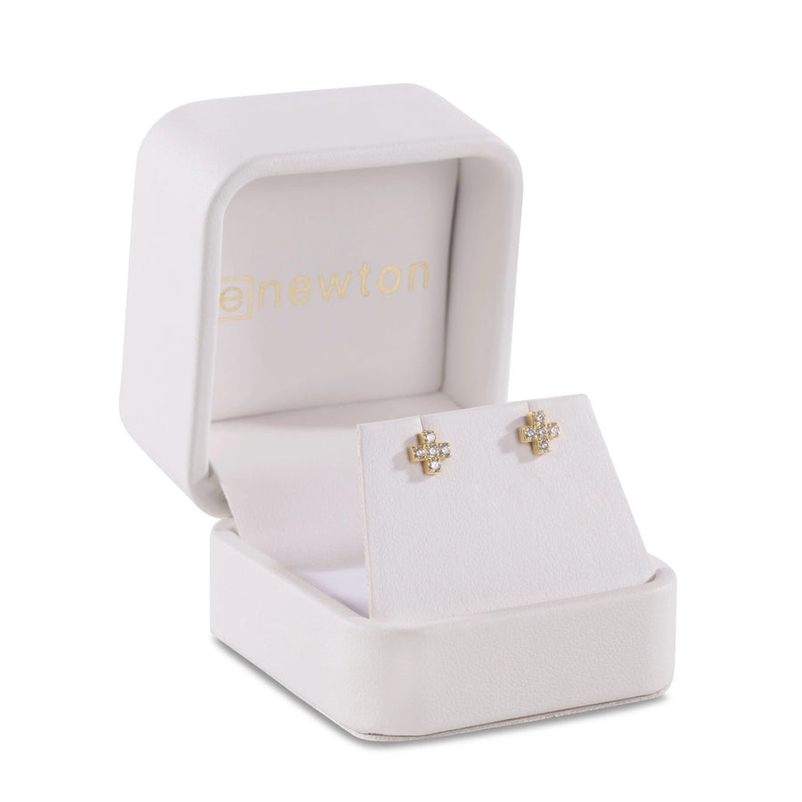 eNewton | 14kt Gold and Diamond Signature Cross Studs