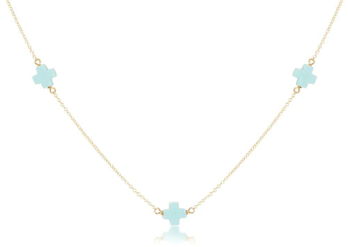 eNewton | Choker Gold Simplicity Chain - Signature Cross Turquoise
