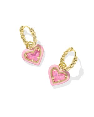 Kendra Scott | Ari Heart Gold Enamel Frame Huggie Earrings in Pink