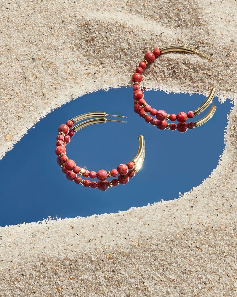 Kendra Scott | Jovie Beaded Hoop Earrings - Gold Bronze Veined Red And Fuchsia Magnesite