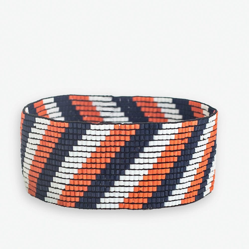 INK + ALLOY | Kenzie Gameday Diagonal Stripes Beaded Stretch Bracelet - Navy / Orange