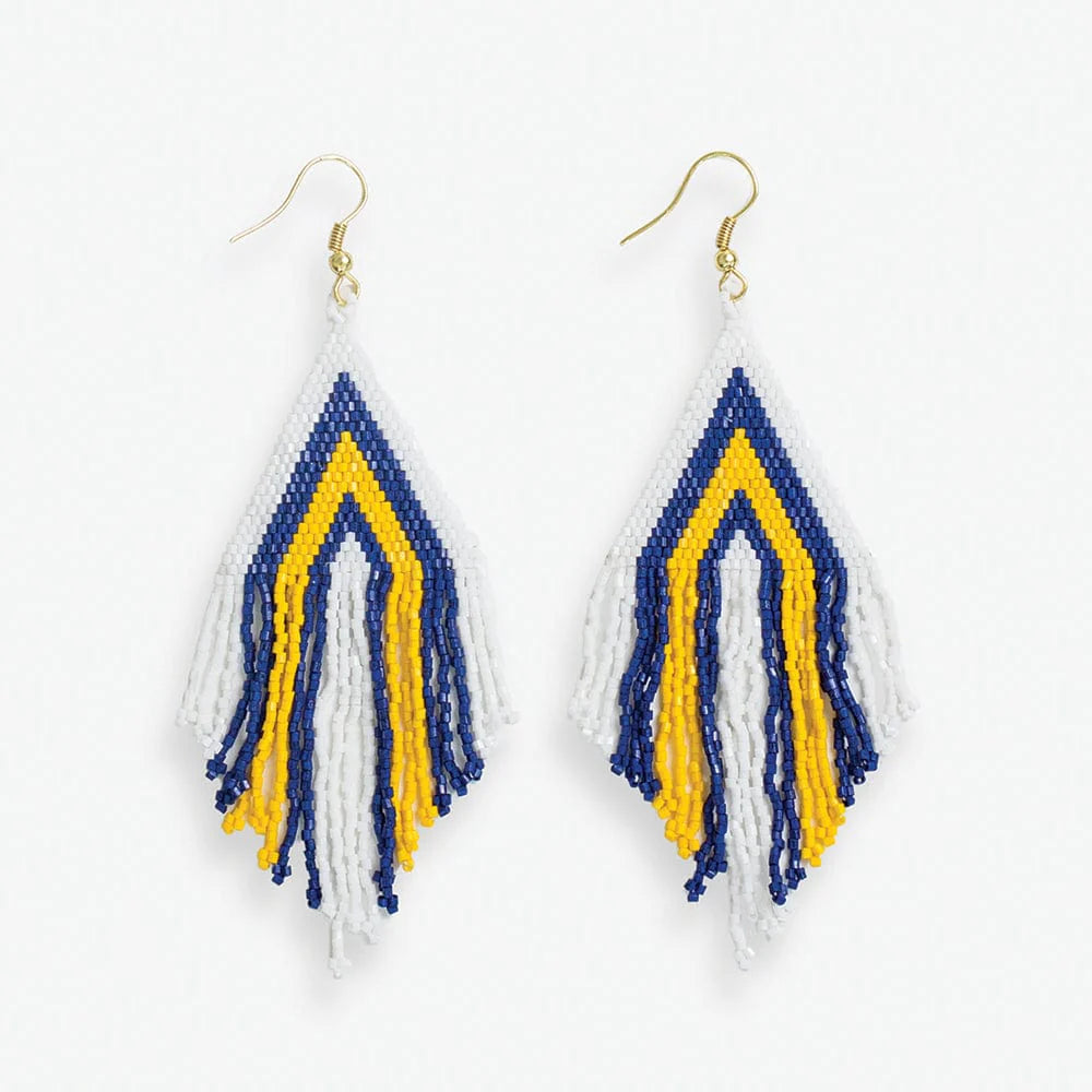 INK + ALLOY | Haley Game Day Stacked Triangle Beaded Fringe Earrings Navy and Yellow