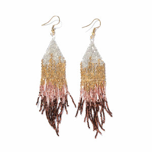 Claire Ombre Beaded Fringe Earrings - Mixed Metalic