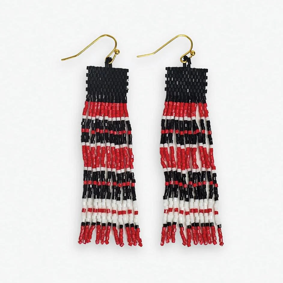 INK + ALLOY | Billie Horizontal Stripes Fringe Earrings Scarlet + Black